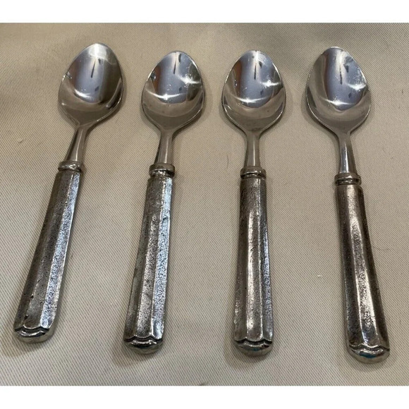 Pottery Barn India Tivoli Oval Soup Spoons Spoon Stainless Brass Set‎ of 4 - Picture 1 of 4